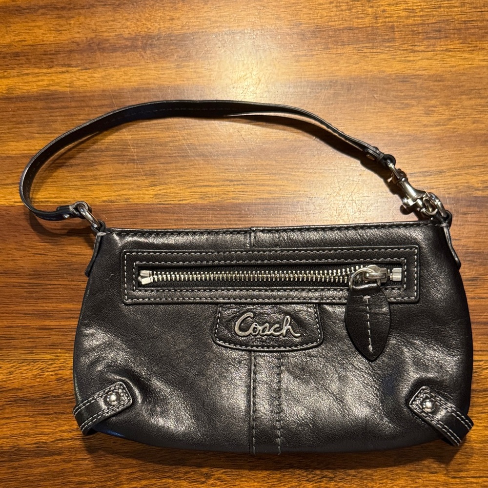 Coach Black Leather Wristlet with Classic Versatility
